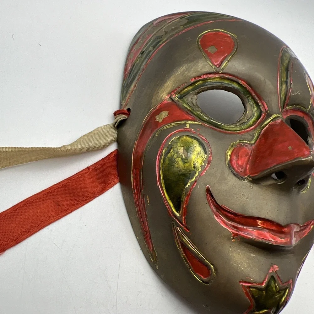 Vintage India Solid Brass Hand Painted Wall Decor Theater Masquerade Masks